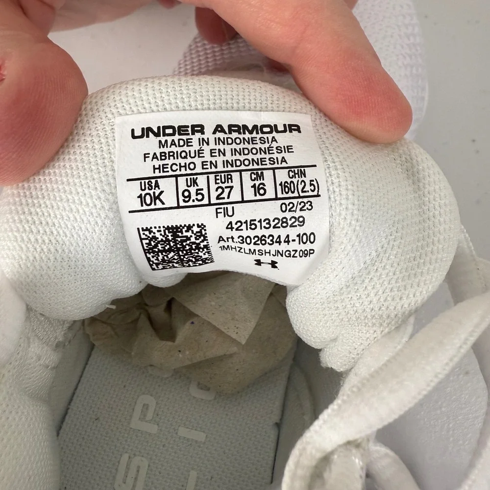 Under Armour White Kids Cleat Sneakers with Silver Logo